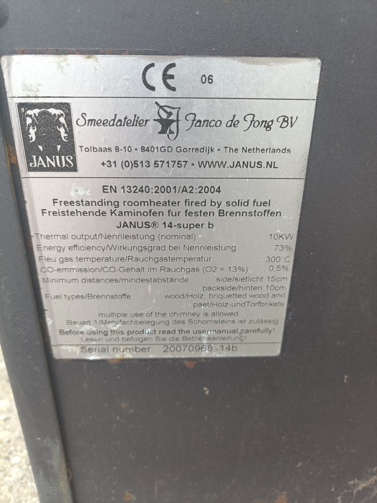 Janus 14 Houtkachel - Opknapper met Bovenaansluiting, Ophalen