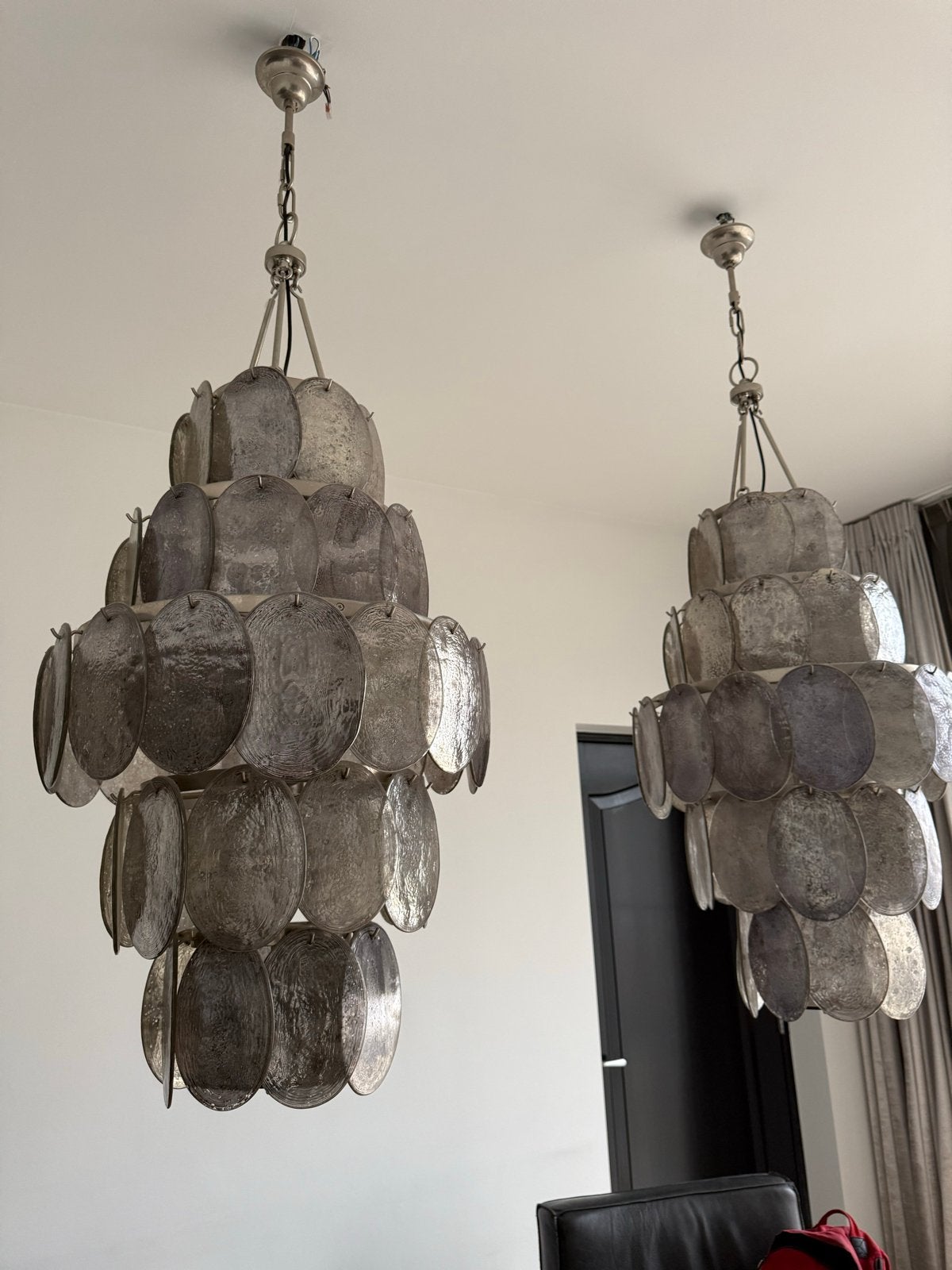 Exclusieve XXL Hanglamp met Glazen Schijven - Hollywood Rege, Ophalen, Zo goed als nieuw, Glas