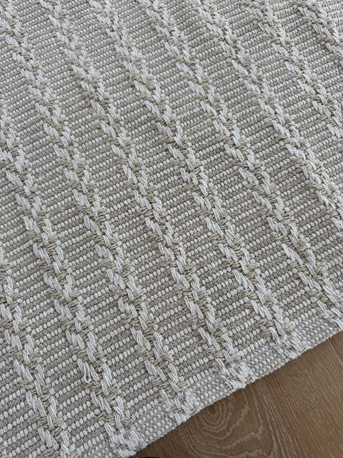 Nieuw - Gerecycled Katoenen Vloerkleed - Beige/Wit, Ophalen, 100 tot 150 cm, Beige, Nieuw