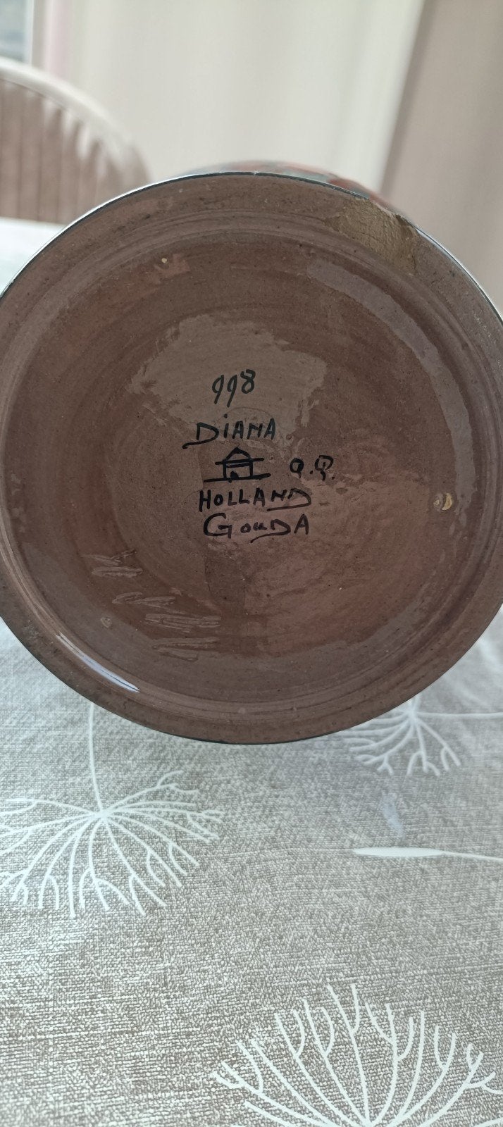 Prachtige Gouda Holland Diana vaas, bloemmotief, Ophalen