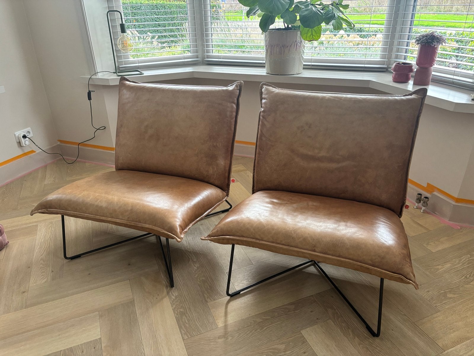 2x Jess Design Leren Fauteuils - cognac, Ophalen, Zo goed als nieuw, Leer, 75 tot 100 cm