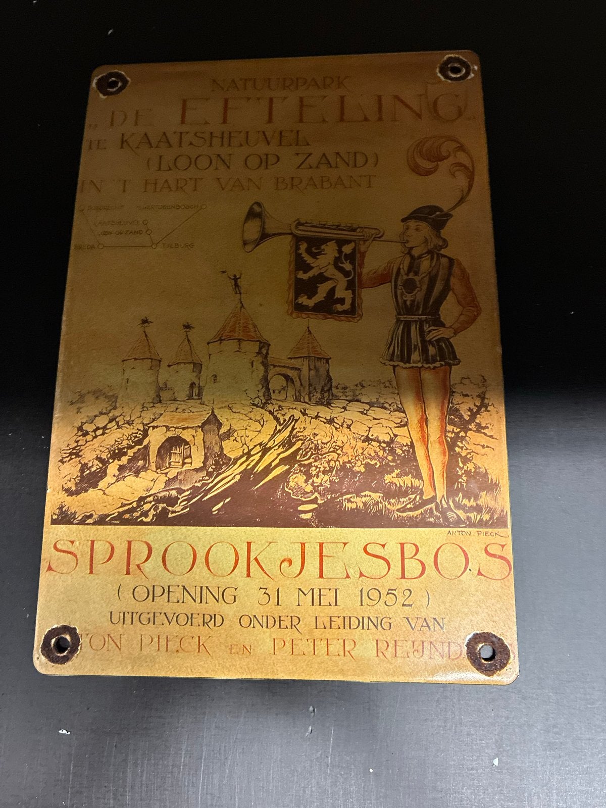 Efteling reclamebord emaille - Sprookjesbos 1952, Ophalen of Verzenden, Gebruikt, Overige typen