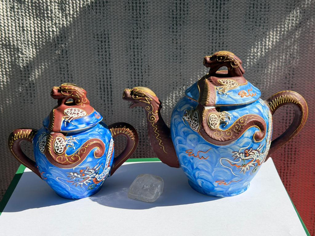 Suikerpot en theepot. Draken, Kutani Japan?, Ophalen of Verzenden