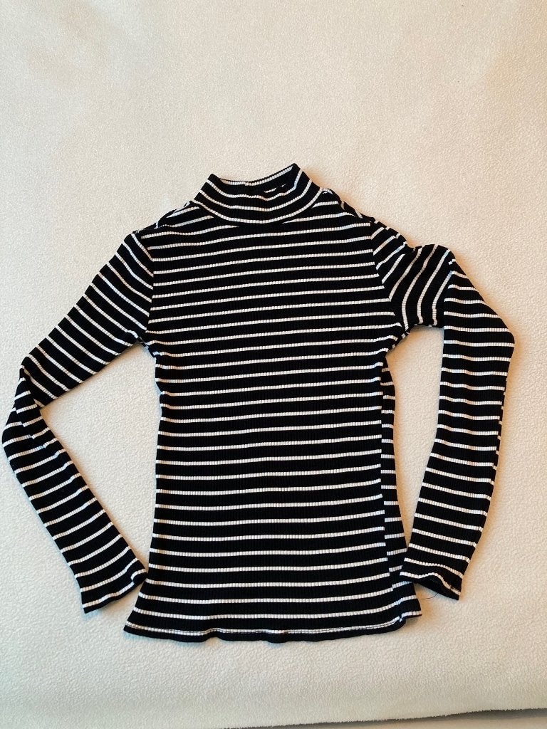 Top coltrui viscose zwart-witte strepen maat S, Maat 38/40 (M), Verzenden, Zwart, Gedragen