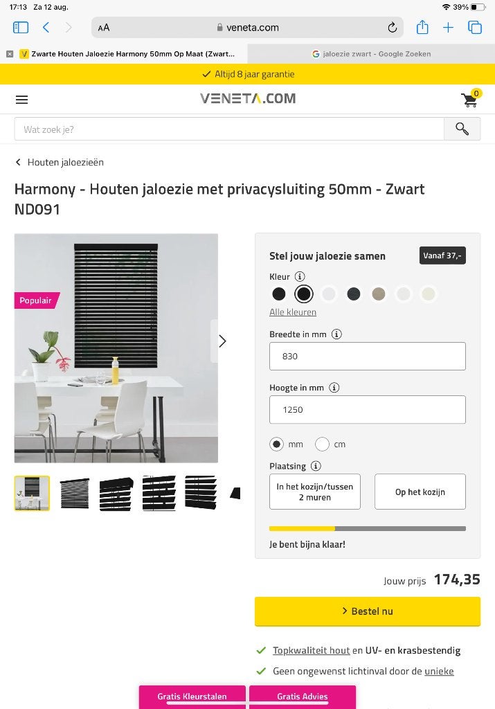 Houten jaloezieen , meerdere maten NIEUW IN DOOS, Huis en Inrichting, Stoffering | Gordijnen en Lamellen, Ophalen, Jaloezie, 165 cm