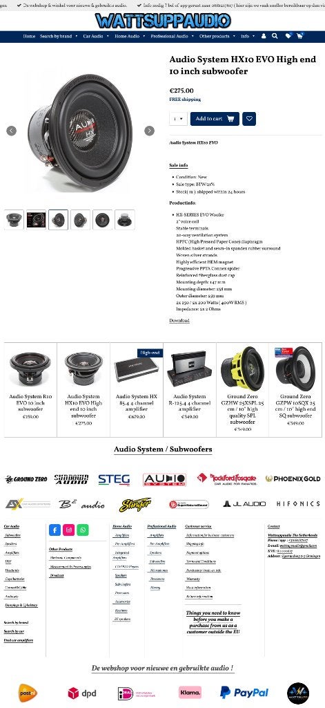 Audio System HX10 EVO High end 10 inch subwoofer, Info@optimount.nl, Nieuw, Ophalen of Verzenden, Anholtseweg 48A 7091 HB DINXPERLO