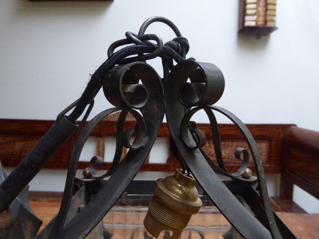 Smeedijzeren art deco lamp, hallamp, Antiek en Kunst, Ophalen of Verzenden