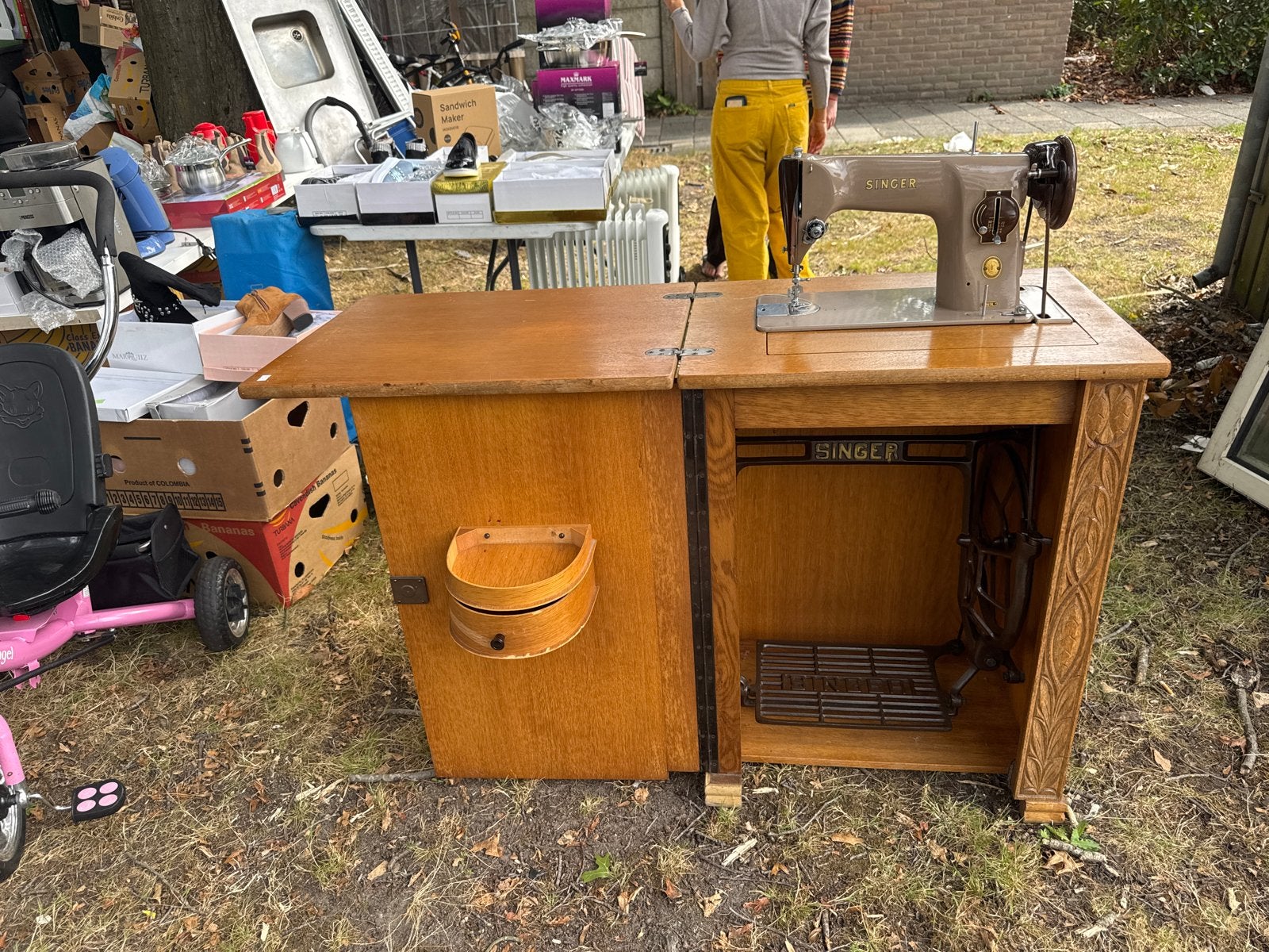 Vintage Singer Naaimachine met Houten Kast, Ophalen of Verzenden