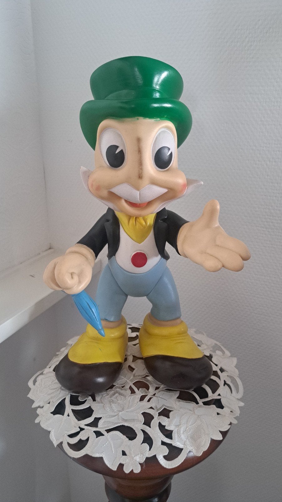 Vintage Jiminy Cricket, Walt Disney,  Ledraplastic, Pieppop, Verzamelen, Disney, Ophalen of Verzenden, Peter Pan of Pinokkio, Zo goed als nieuw