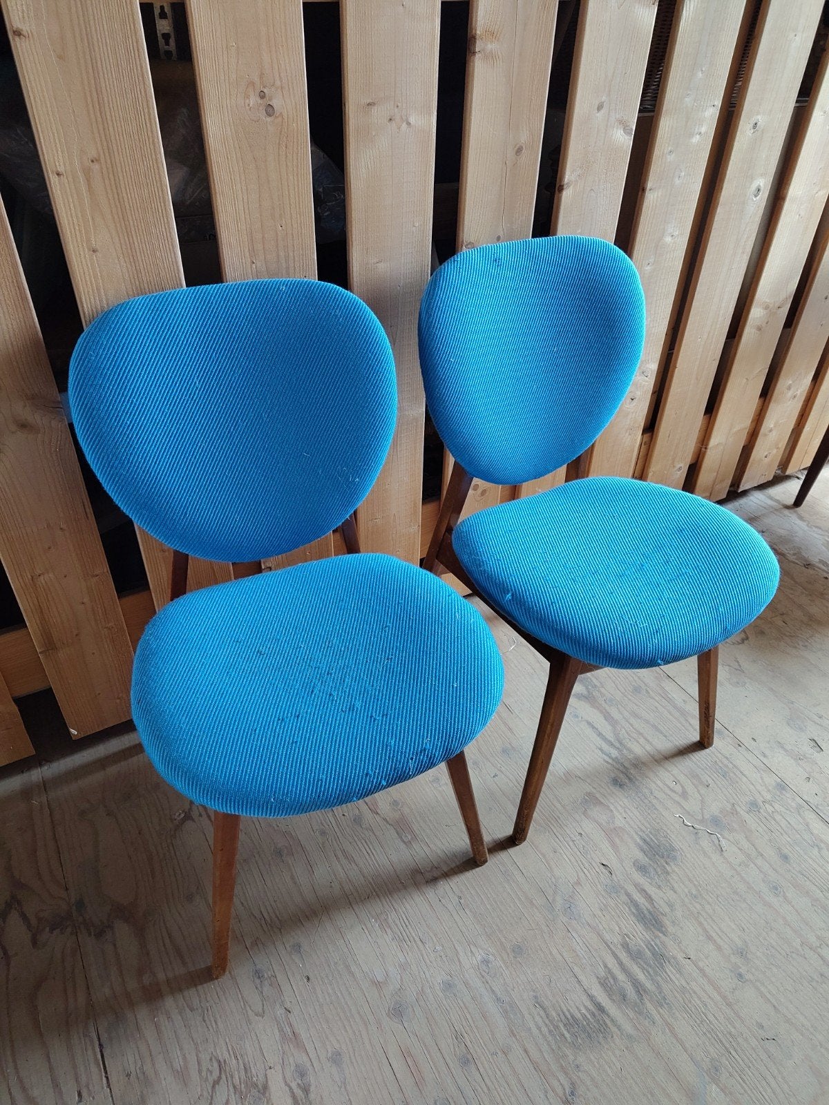 Set van 2 vintage stoelen met blauwe bekleding, Ophalen
