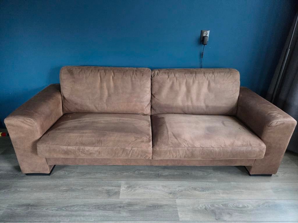 Leren 3-zits bank, Ophalen, Gebruikt, 75 tot 100 cm, 200 tot 250 cm
