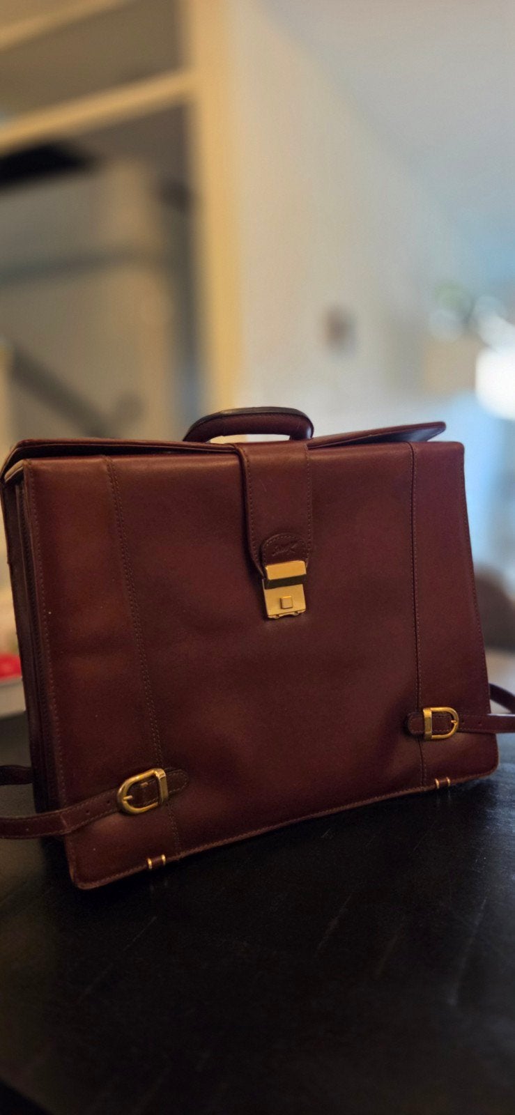 Vintage Lederen Aktetas / Laptoptas - Saks - Cognac, Antiek en Kunst, Ophalen of Verzenden