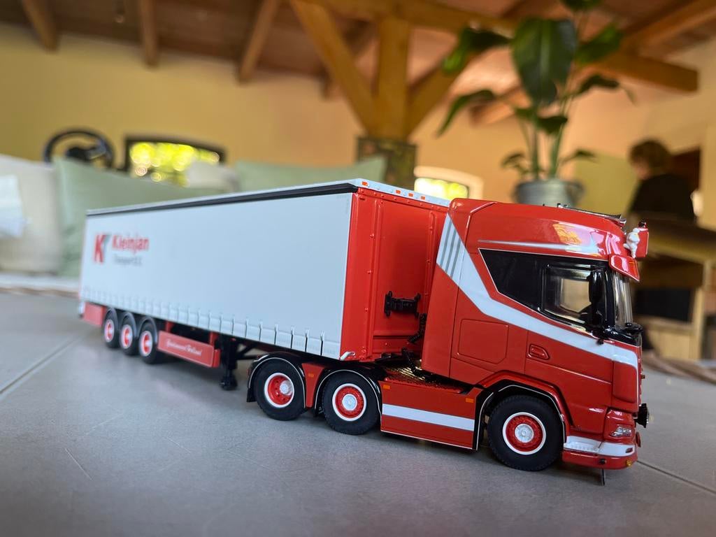 WSI DAF Kleinjan Transport modeltruck met trailer, Overige merken, Gebruikt, 1:32 tot 1:50, Ophalen of Verzenden