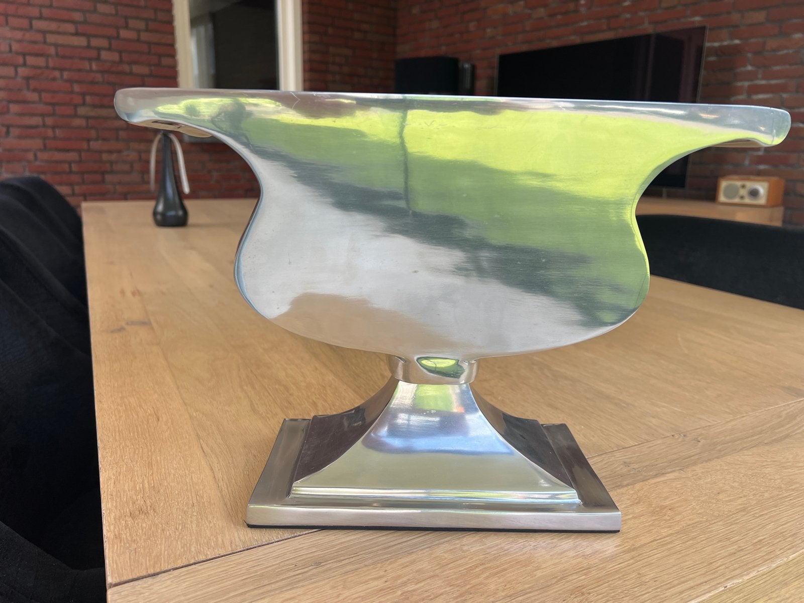 Decoratieve aluminium schaal op voet, Ophalen, Overige materialen, Schaal, Zo goed als nieuw