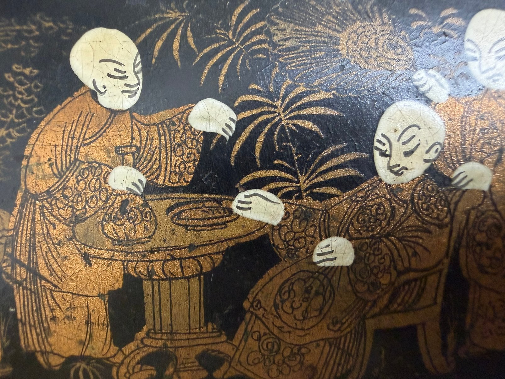 Antieke Victoriaanse pennendoos-papier-maché-Chinoiserie, Ophalen