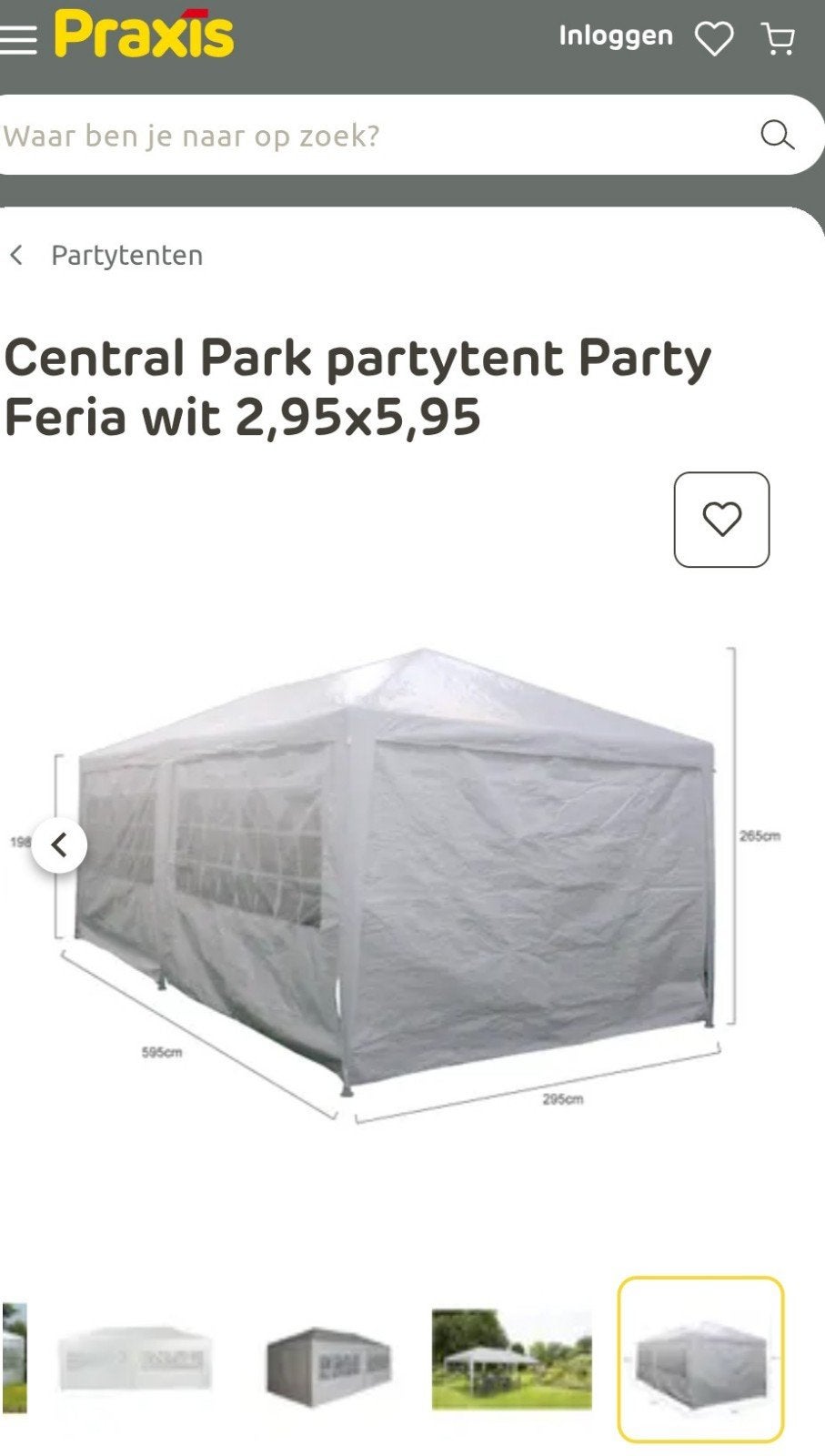 Central Park partytent 3 bij 6, Ophalen, Partytent, Nieuw, 2 meter of meer