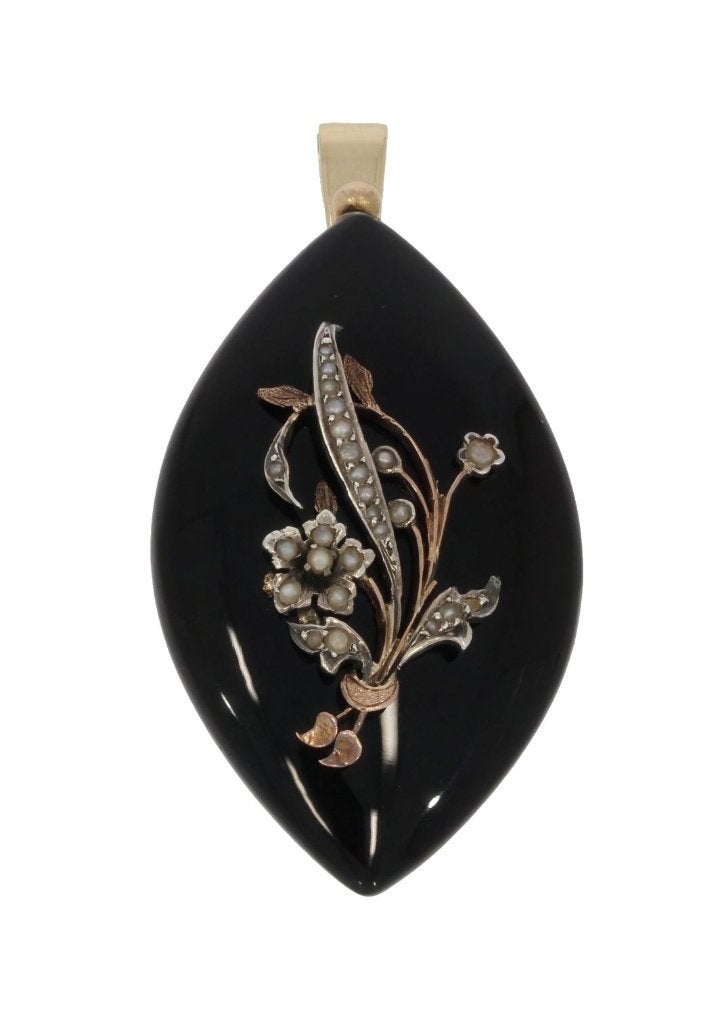 Medaillon grote 14k gouden onyx parel ketting hanger foto