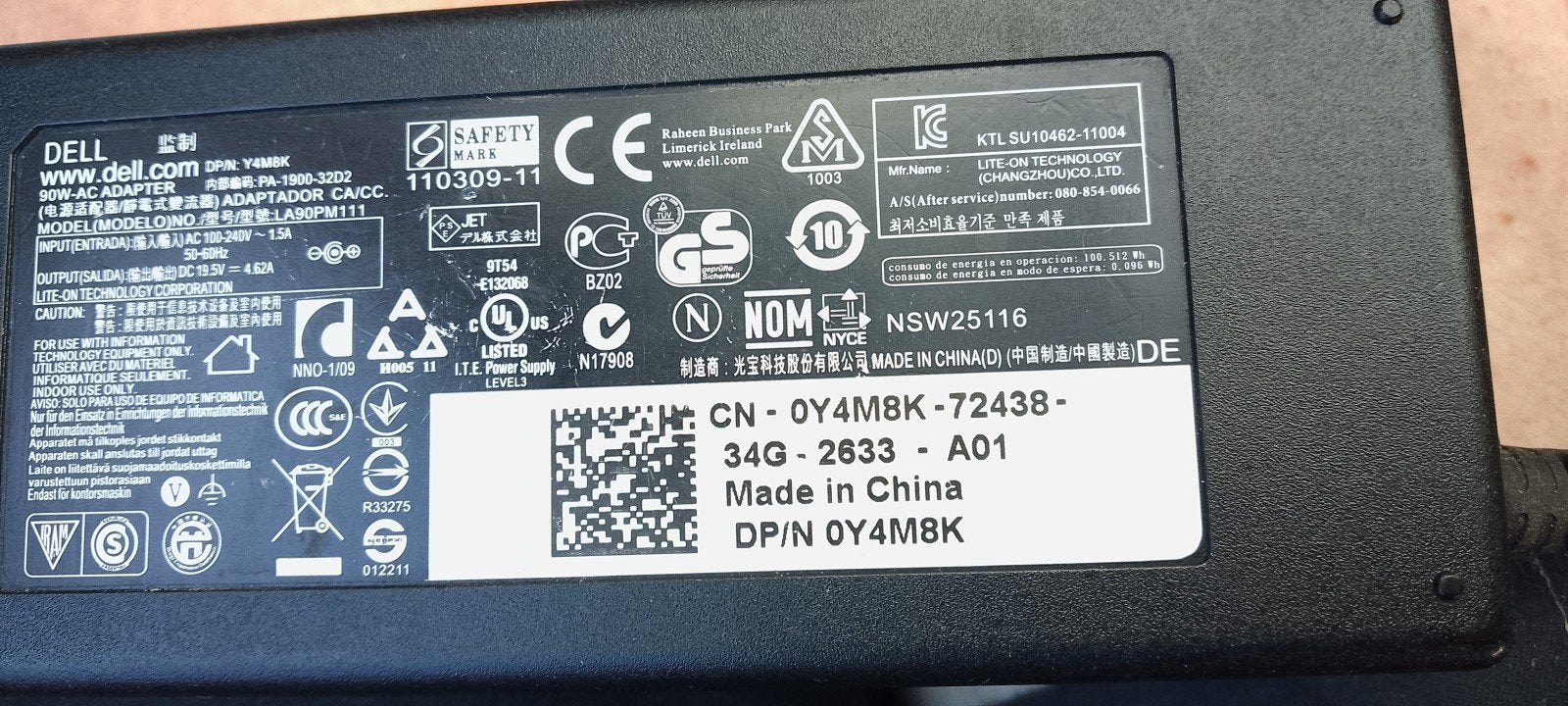 Dell 90W AC Adapter OY4M8K - Laptop Oplader, Ophalen of Verzenden, Gebruikt, Dell