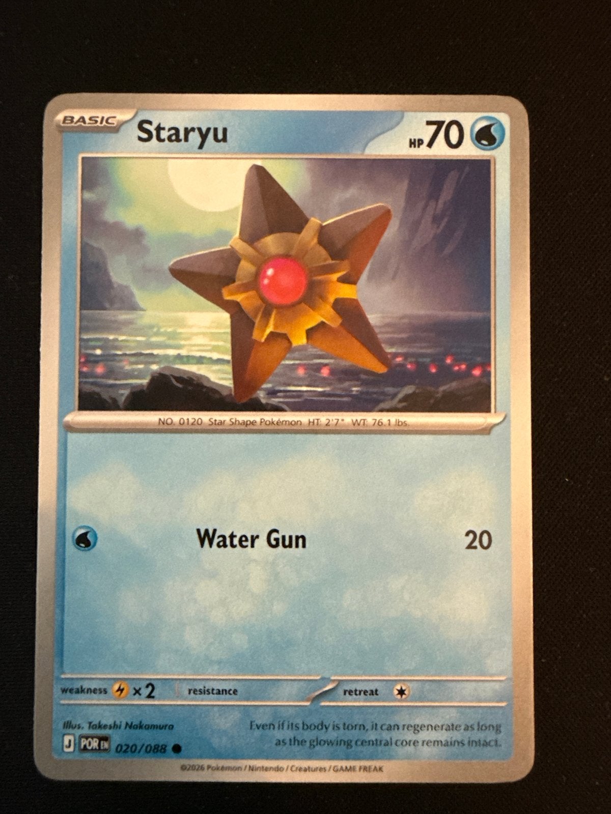 Pokémon Kaart Staryu 020/088 Basic HP 70 Water Gun, Ophalen of Verzenden, Zo goed als nieuw, Losse kaart