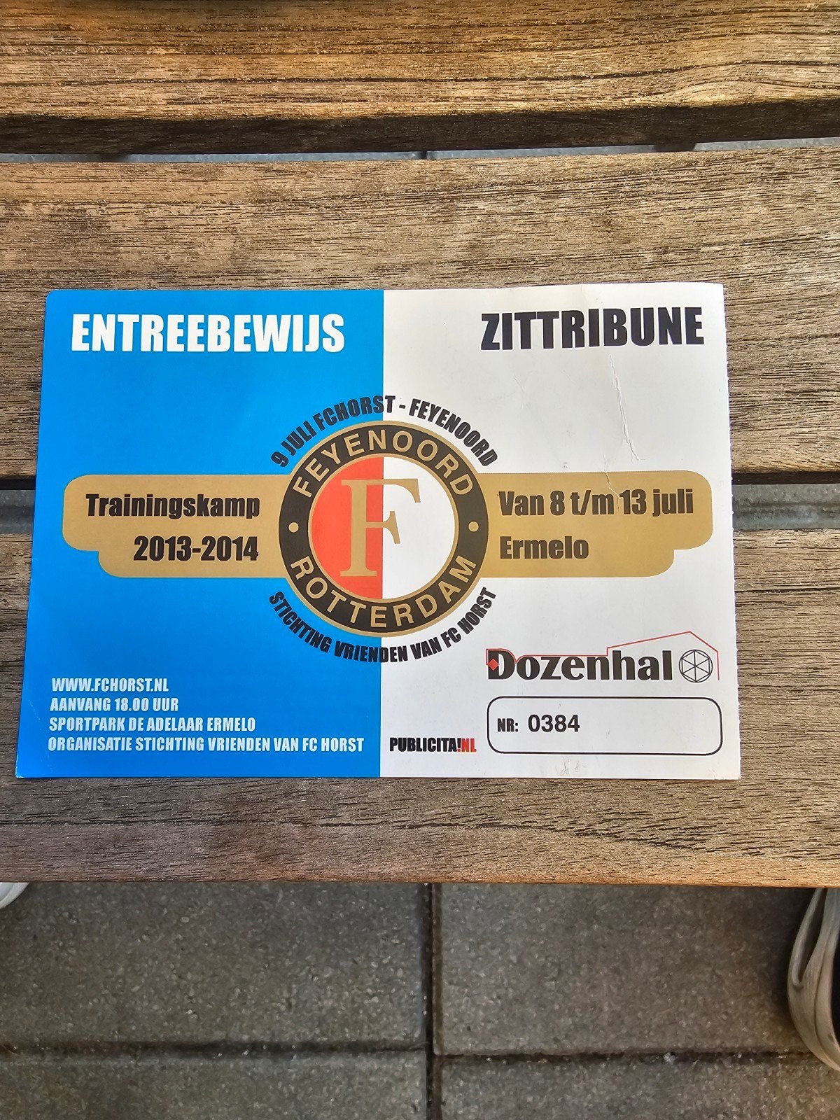 kaartje fc horst-feyenoord 09-07-2013, Verzenden, Feyenoord, Poster, Plaatje of Sticker