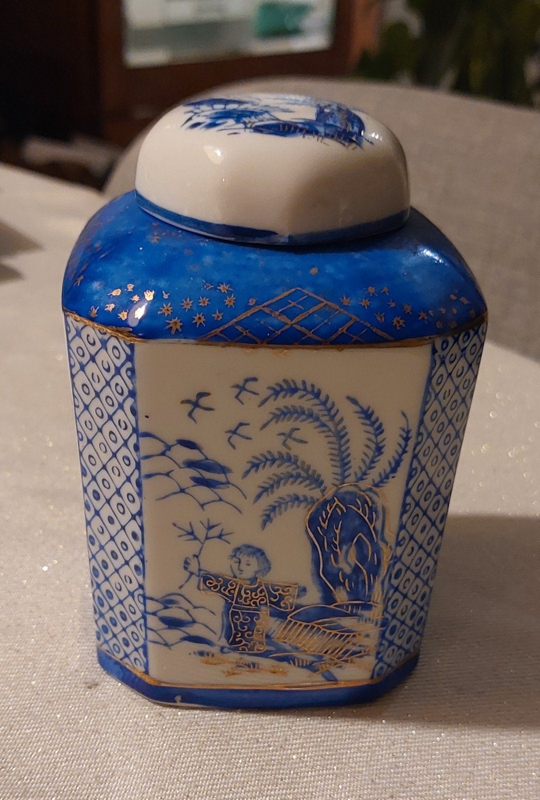 Prachtige Vintage Porseleinen Gemberpot / Theebus (13 cm)!!, Antiek en Kunst, Ophalen of Verzenden
