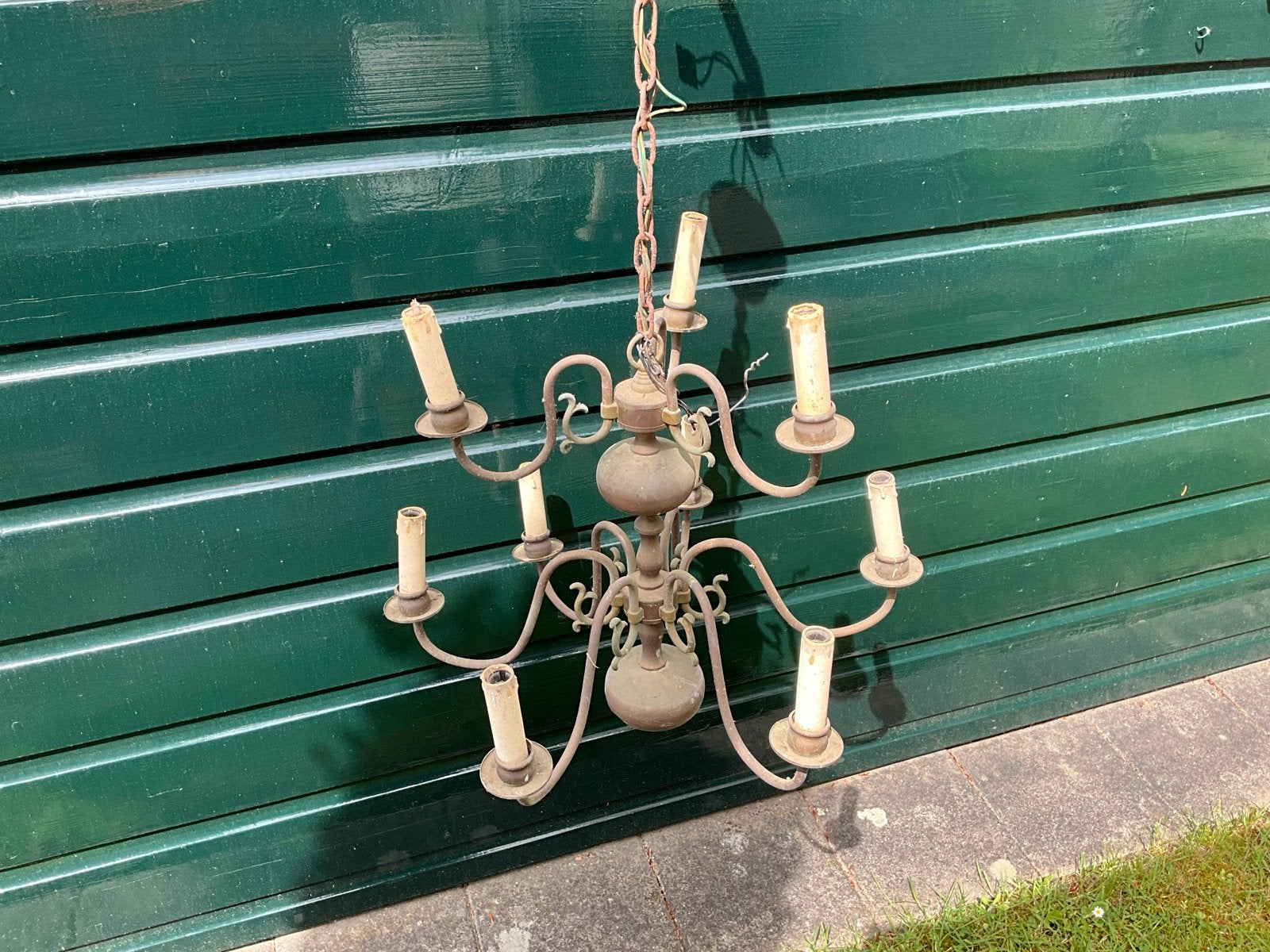 Vintage Messing Kroonluchter met Patina - 6-arms, Ophalen