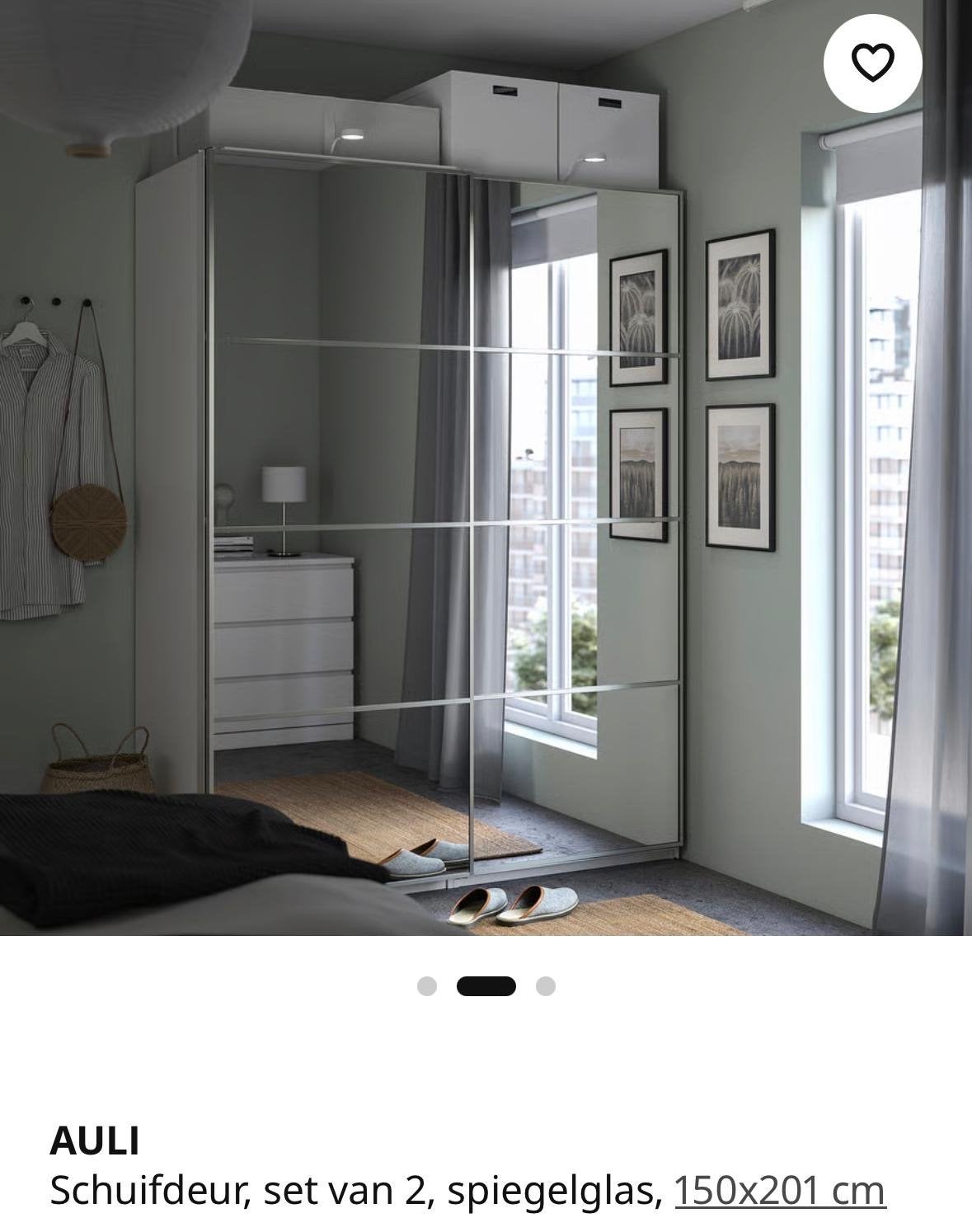 IKEA AULI Schuifdeuren met spiegelglas - 201x150 cm, Ophalen, Gebruikt, 100 tot 150 cm, 200 cm of meer