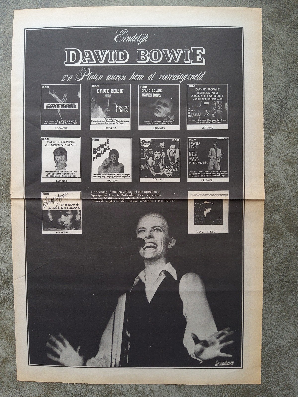 Bowie: Promo  Ahoy Rotterdam 13-14 mei  A3 formaat, Ophalen of Verzenden, Zo goed als nieuw, Foto of Kaart