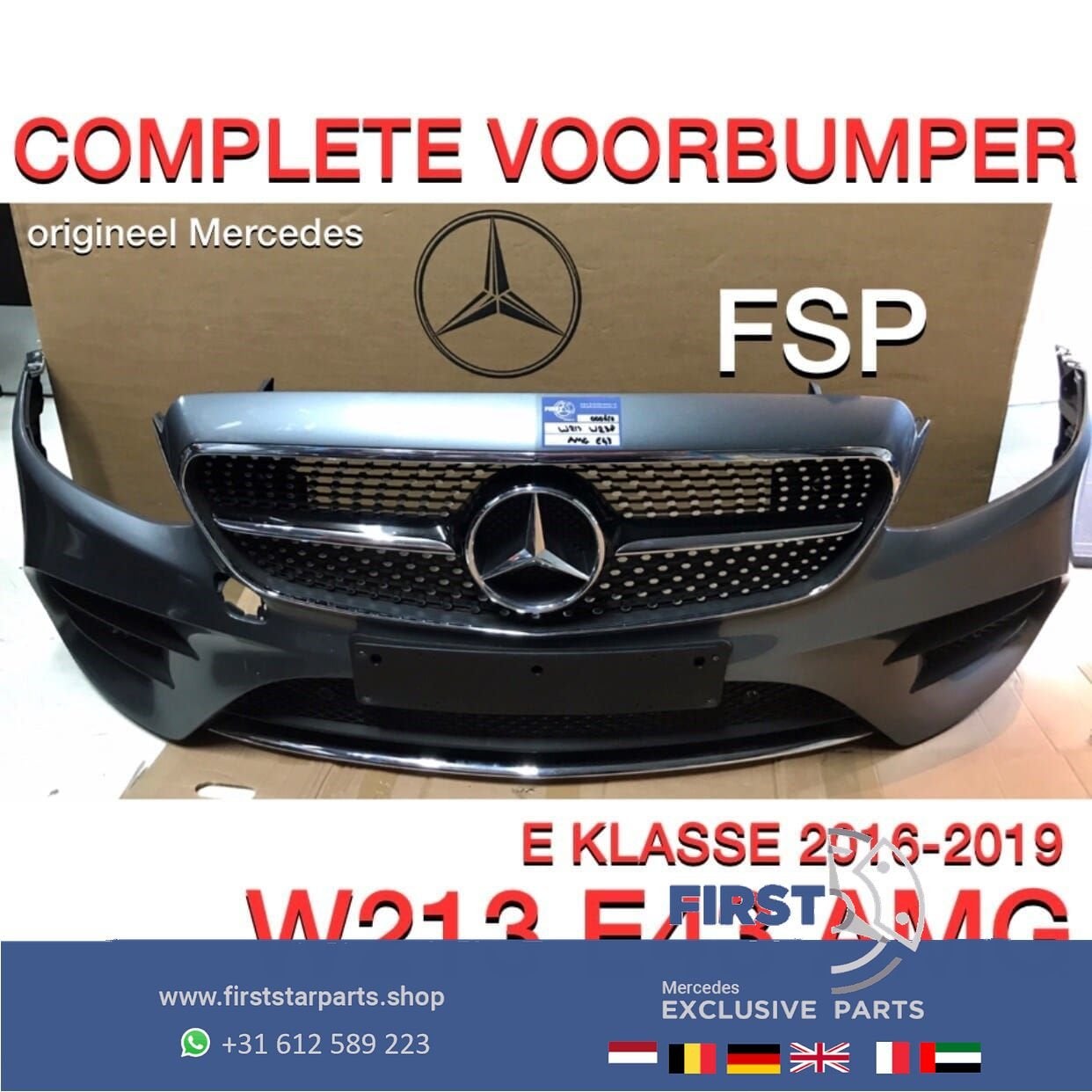 W213 E43 E53 AMG VOORBUMPER GRIJS + Diamond GRIL Mercedes E, Gebruikt, -, Voor, Ophalen of Verzenden