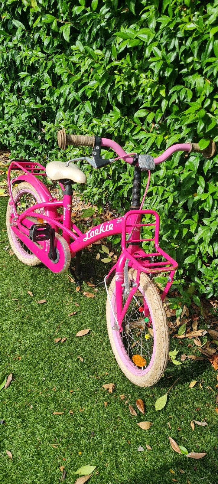 Roze Lookie kinderfiets 16 inch, Ophalen, Terugtraprem, Gebruikt, Handrem