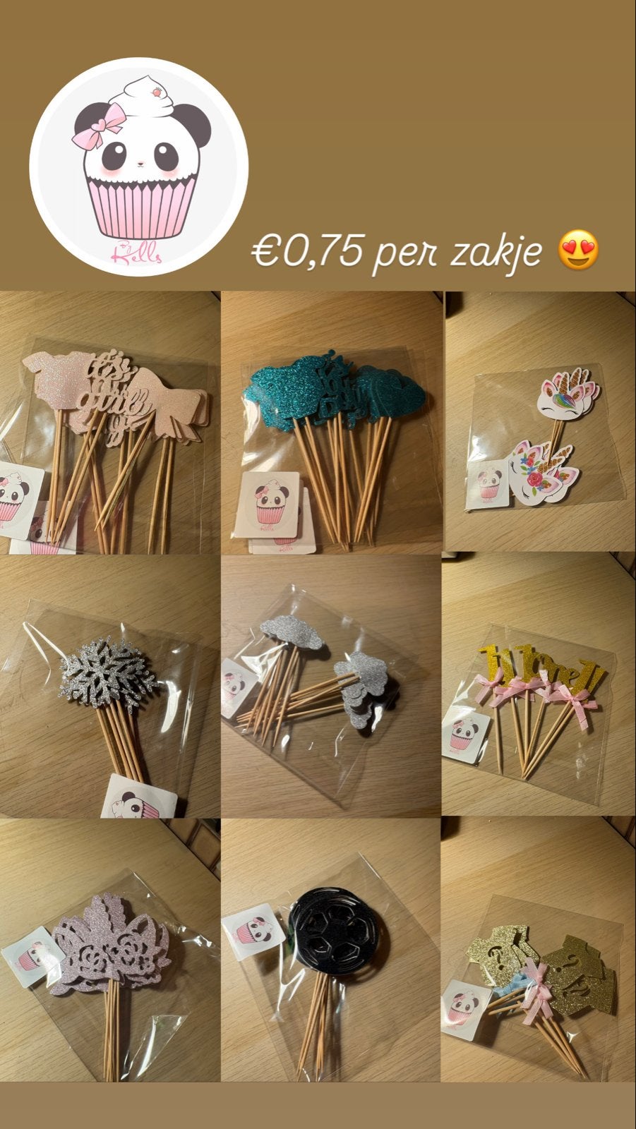 Cupcakeprikkers, wraps en gepersonaliseerde taarttoppers, Ophalen of Verzenden, Nieuw, Versiering, Verjaardag