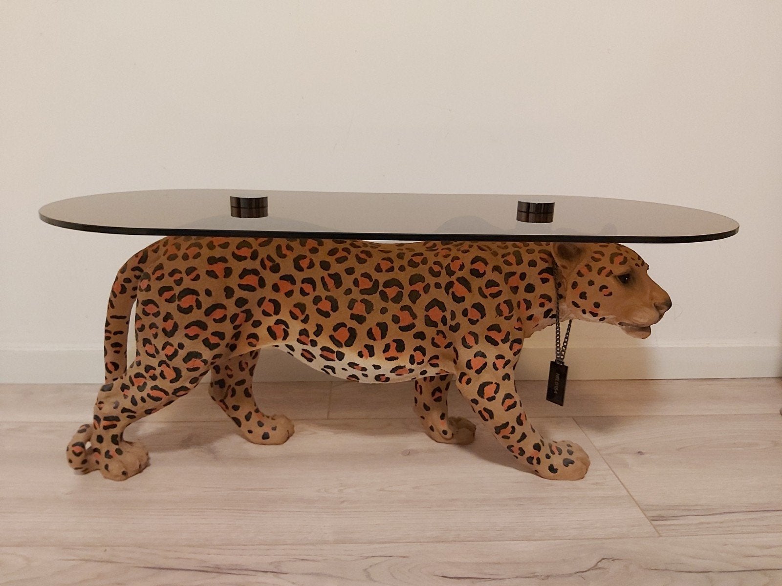 Bold Monkey Salontafel Luipaard met Glazen Blad, Ophalen, Minder dan 50 cm, 50 tot 100 cm, Modern, Exotisch, Dierenprint