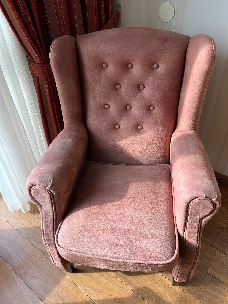 2 stuks fauteuil alcantare stof oranje bruin, Ophalen, Gebruikt, 75 tot 100 cm, Stof