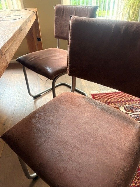 eetkamer stoelen met stalen frame, Huis en Inrichting, Stoelen, Ophalen, Gebruikt, Bruin, Vier