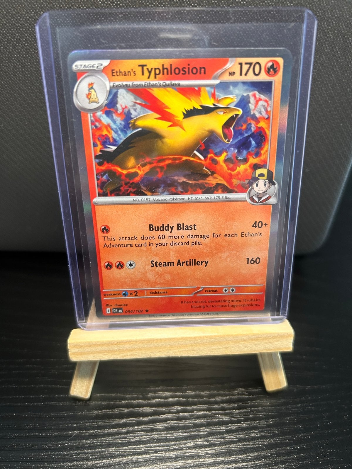 Ethan's Typhlosion Pokémon kaart NM + toploader & sleeve, Ophalen of Verzenden, Zo goed als nieuw, Losse kaart