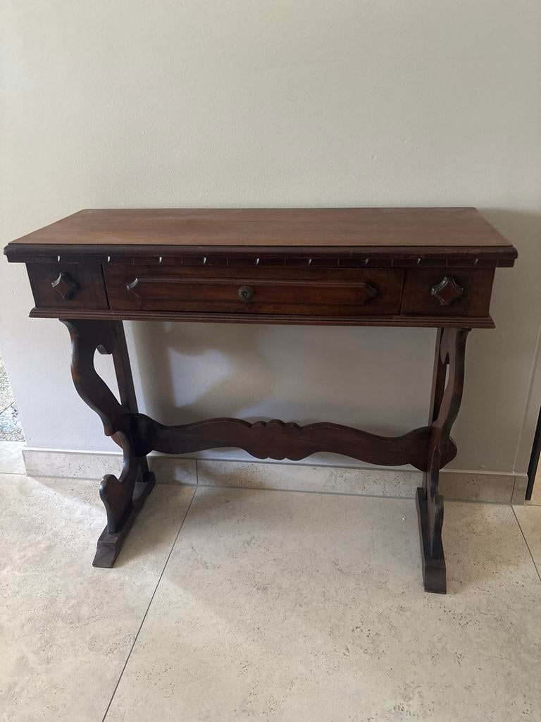 Antieke Brocante Bijzettafel met Lade - Donker Hout, Ophalen