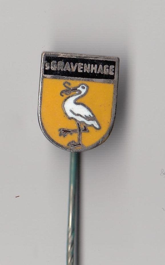 Den Haag emaille Ooievaar Stadswapen speldje, Gebruikt, Niet vindbaar, Niet vindbaar, Speldje of Pin