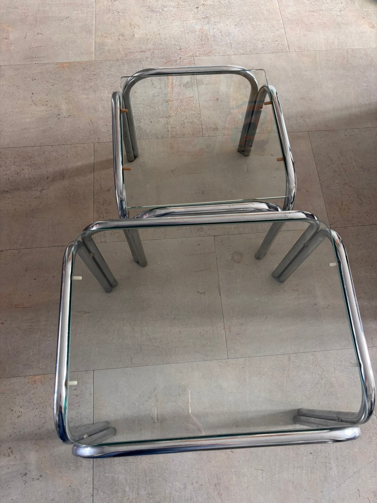 Vintage mimiset chroom & glas, Ophalen, Gebruikt, Rond, Glas
