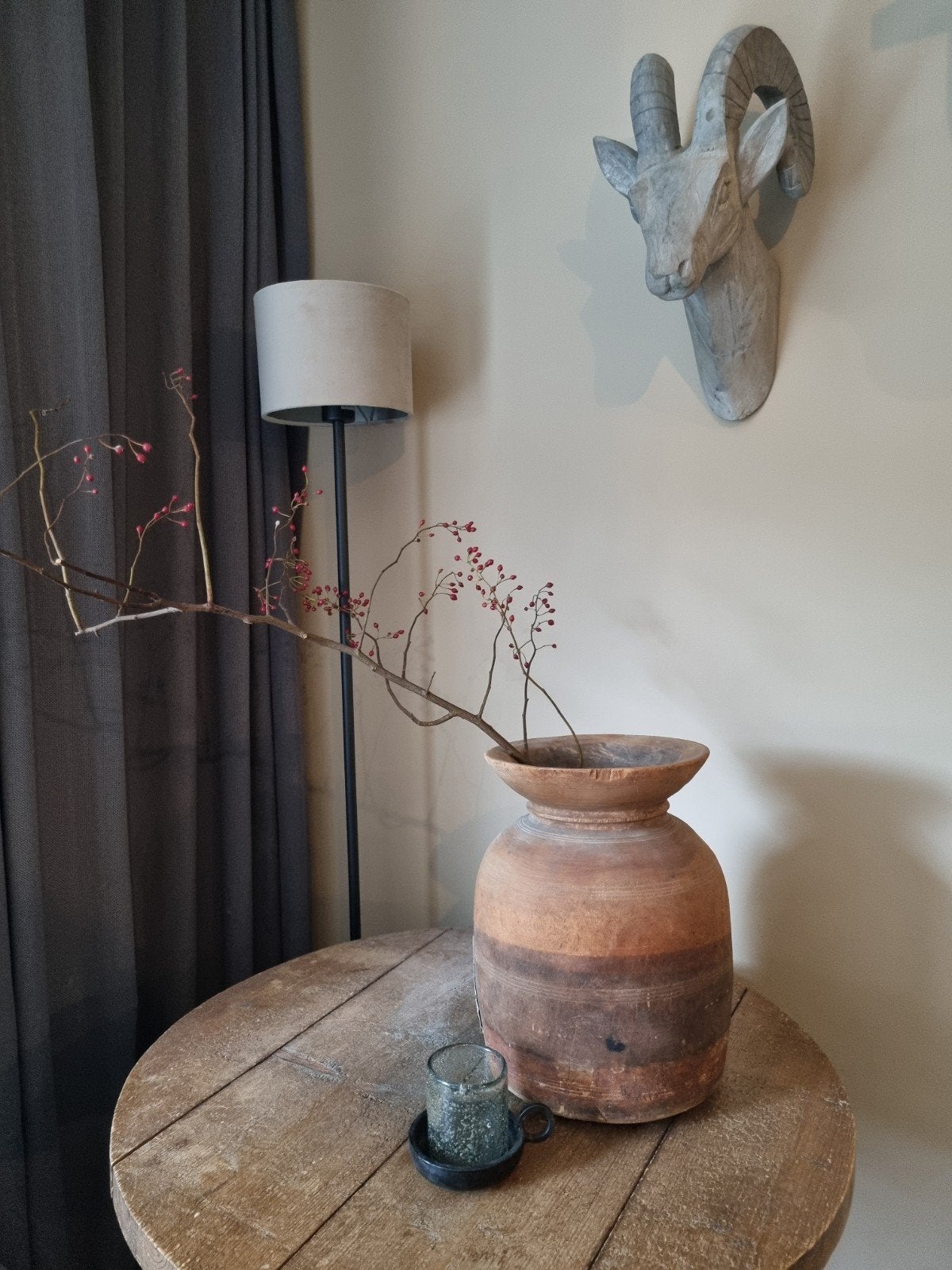 Prachtige oude nepalese kruik met oude reparaties 33 cm., Ophalen, Rond, Minder dan 55 cm