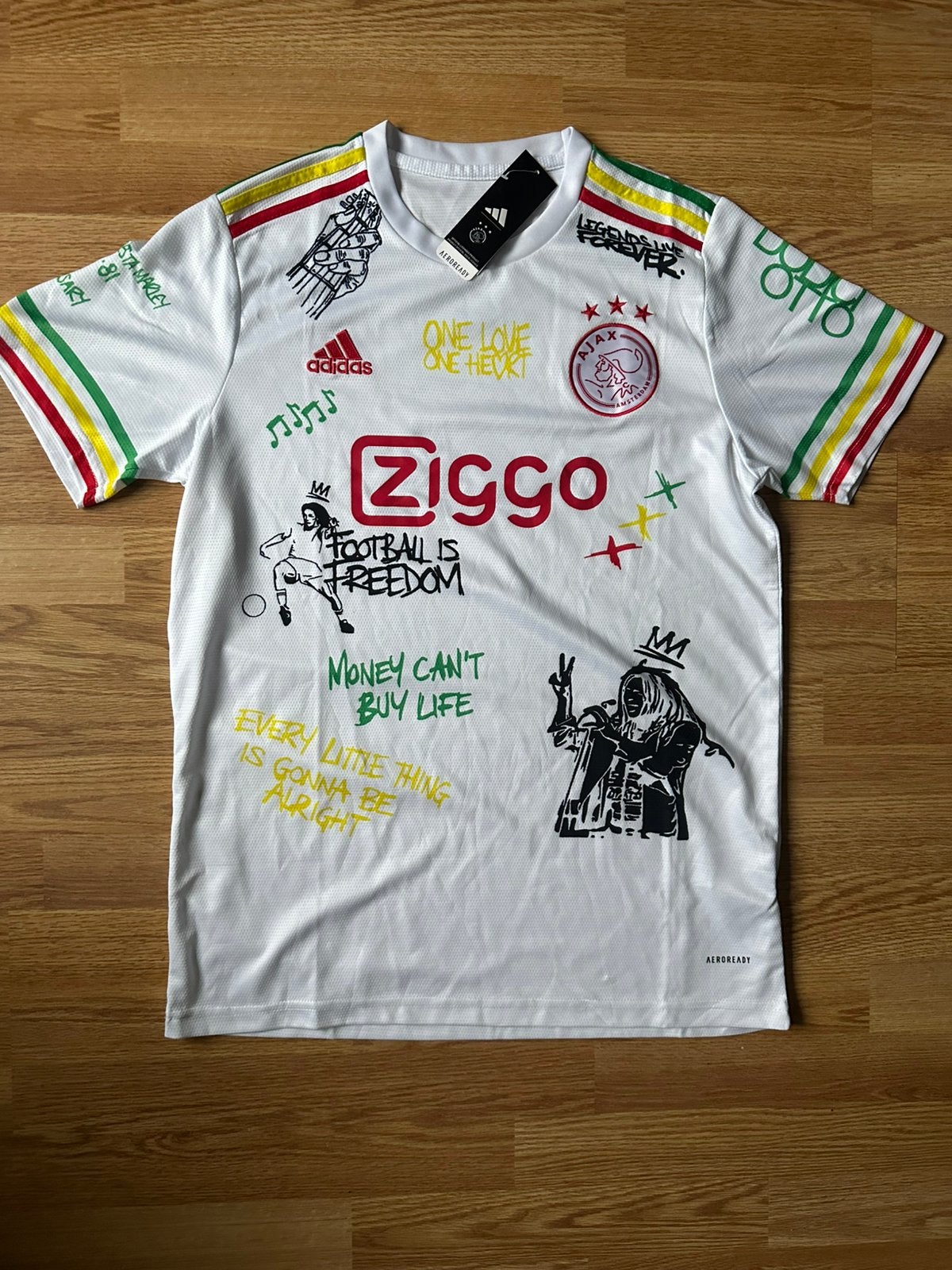 AJAX BOB MARLEY - maat L - nieuw - GRATIS VERZENDING DHL, Ophalen of Verzenden, Nieuw, Maat 52/54 (L), Wit