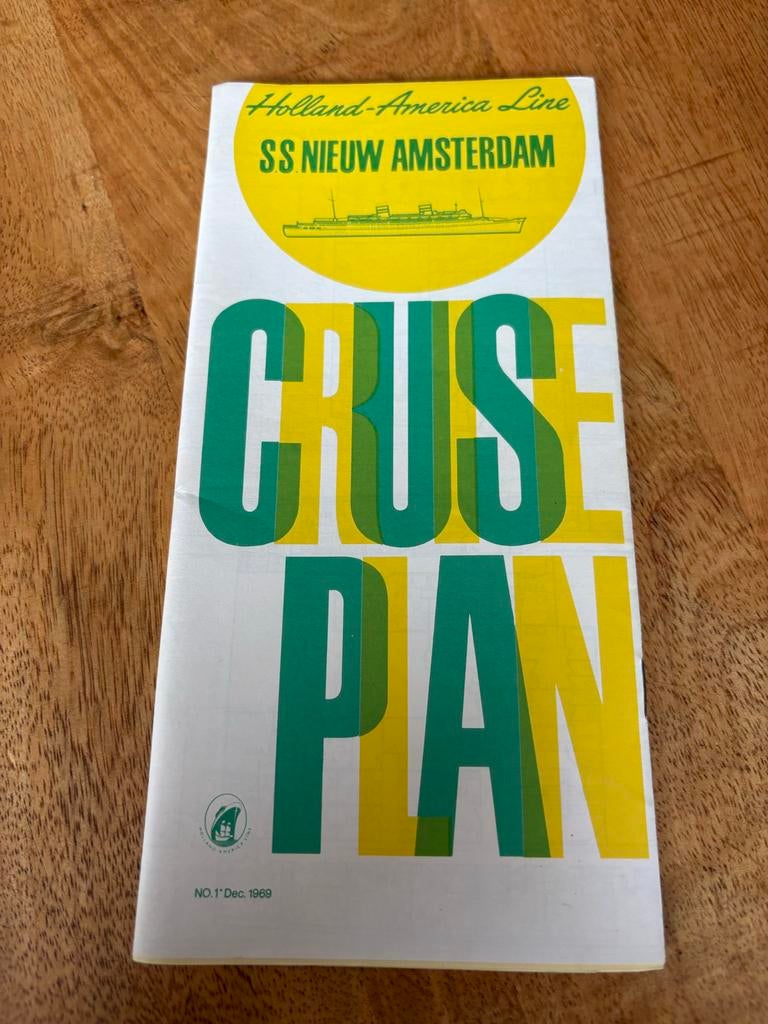 Holland America Line SS Nieuw Amsterdam Cruise Plan 1969, Verzamelen, Ophalen of Verzenden, Zo goed als nieuw