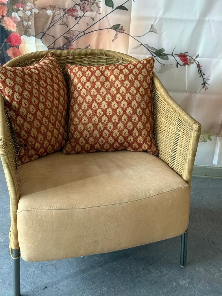 Design RVS- Naturel -Loom Fauteuil/ zitting in analine leder, Ophalen, Overige kleuren, Eén, Leer