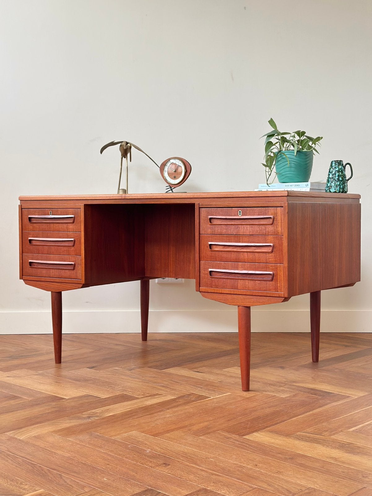 Vintage design bureau Deens teak hout jaren 50/60/70, Ophalen, Gebruikt, Hout, Bruin
