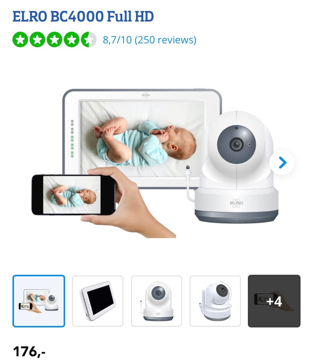 Elro Babymonitor BC4000 Full HD, Kinderen en Baby's, Babyfoons, Ophalen of Verzenden, Zo goed als nieuw, 250 meter of meer, Camera