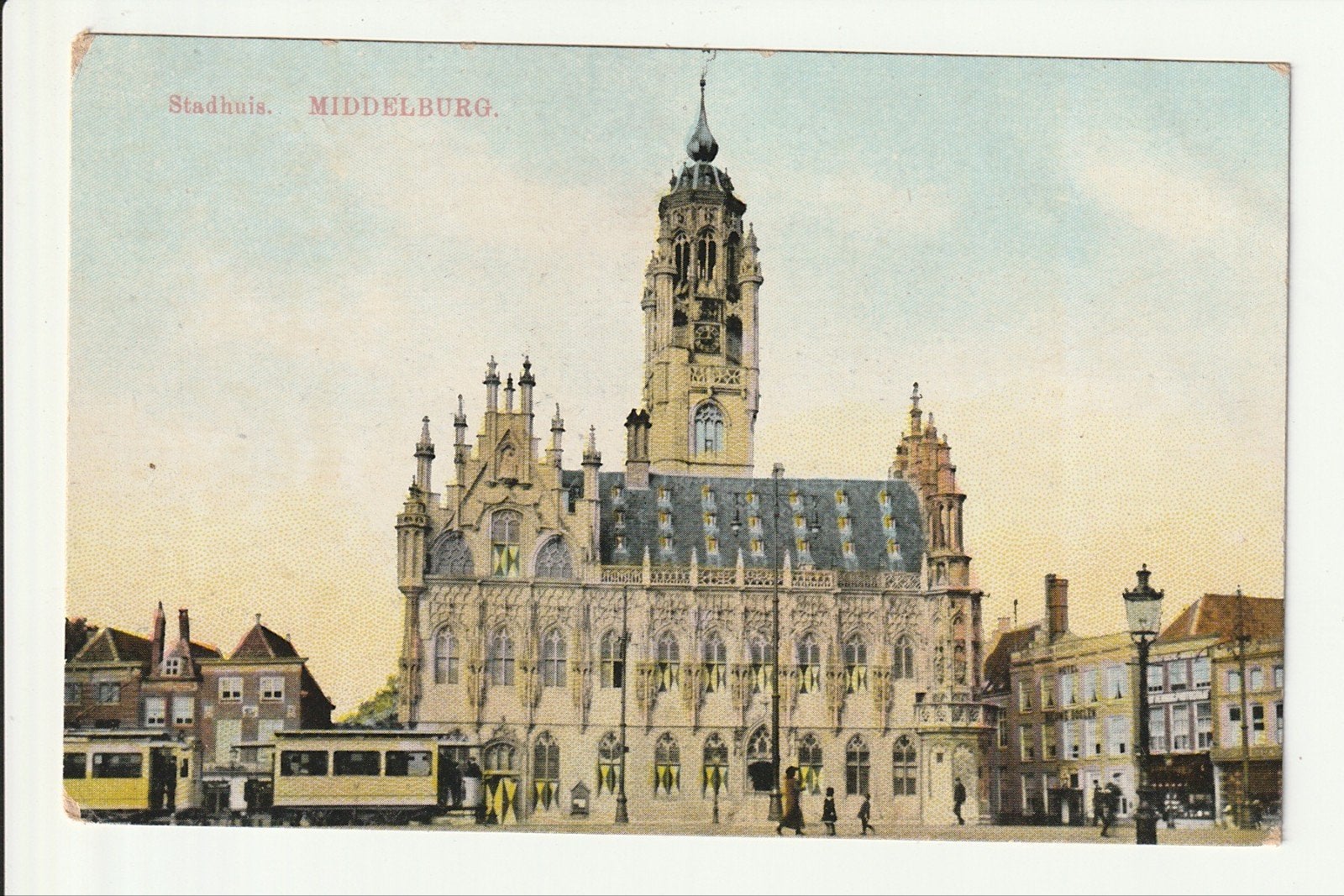 MIDDELBURG STADHUIS MARKT CENTRALE HALTE TRAM VLISSINGEN, Verzamelen, Ophalen of Verzenden, Voor 1920, Ongelopen, Zeeland