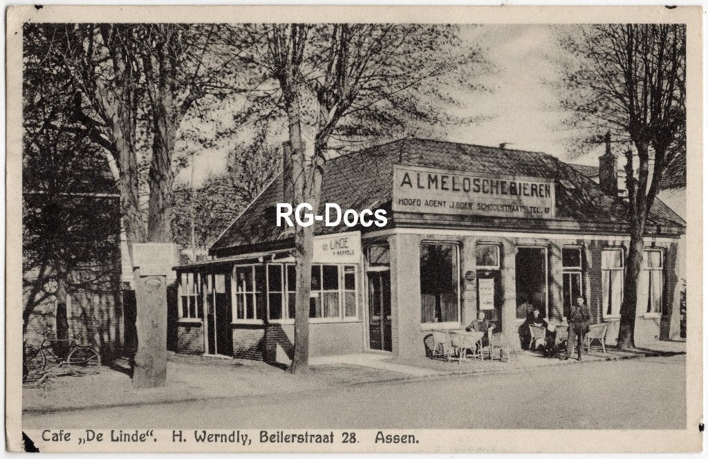 Ansichtkaart Briefkaart Cafe Linde Assen Beilerstraat 1936, Ophalen of Verzenden, 1920 tot 1940, Gelopen, Drenthe