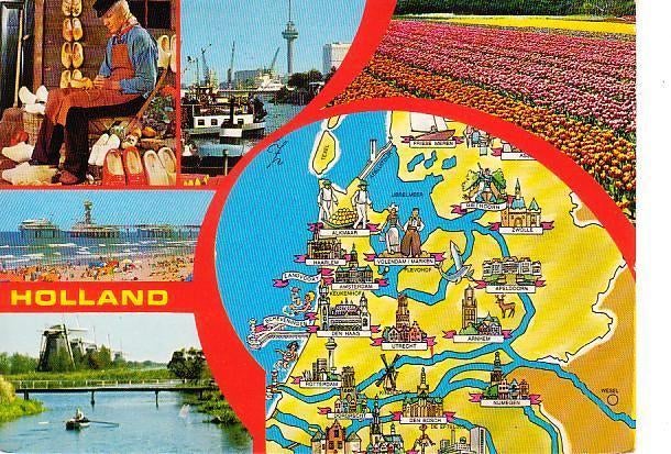 Ansichtkaart	Klederdracht	Bloemen	Molen	6-luik, Verzenden, 1960 tot 1980, Ongelopen, Klederdracht