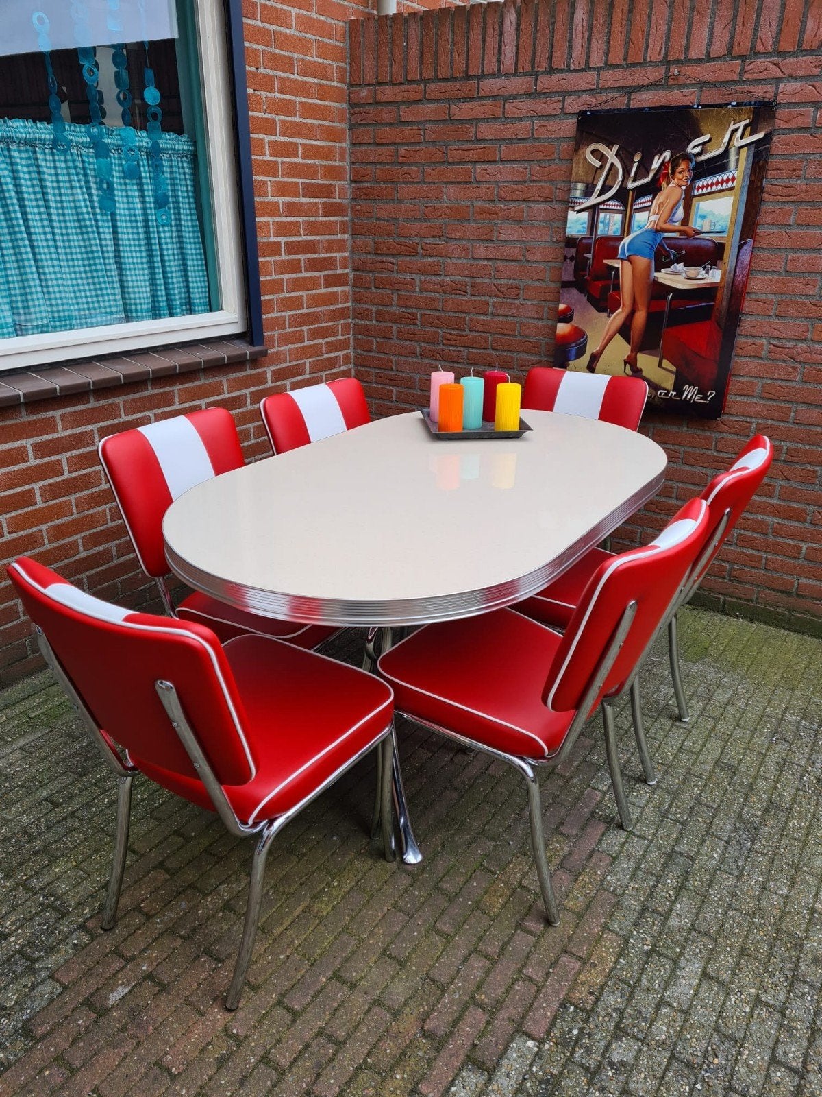 FIFTIES SIXTIES AMERIKAANSE BEL AIR DINER STOELEN + TAFEL, Ophalen, Zo goed als nieuw, Rood