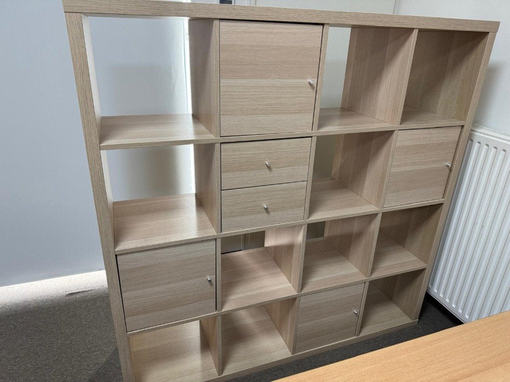 Kast met vakken en deurtjes - lichte houtkleur, Ophalen, Gebruikt, 150 tot 200 cm, Met lade(s)