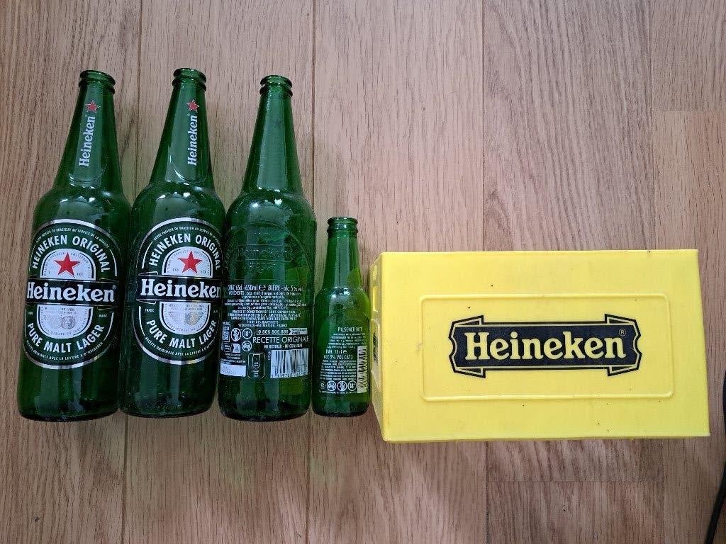 HEINEKEN CD-bierkratje plus 4 flessen ***Leuk ***, Verzamelen, Biermerken, Ophalen of Verzenden, Gebruikt, Overige typen, Heineken